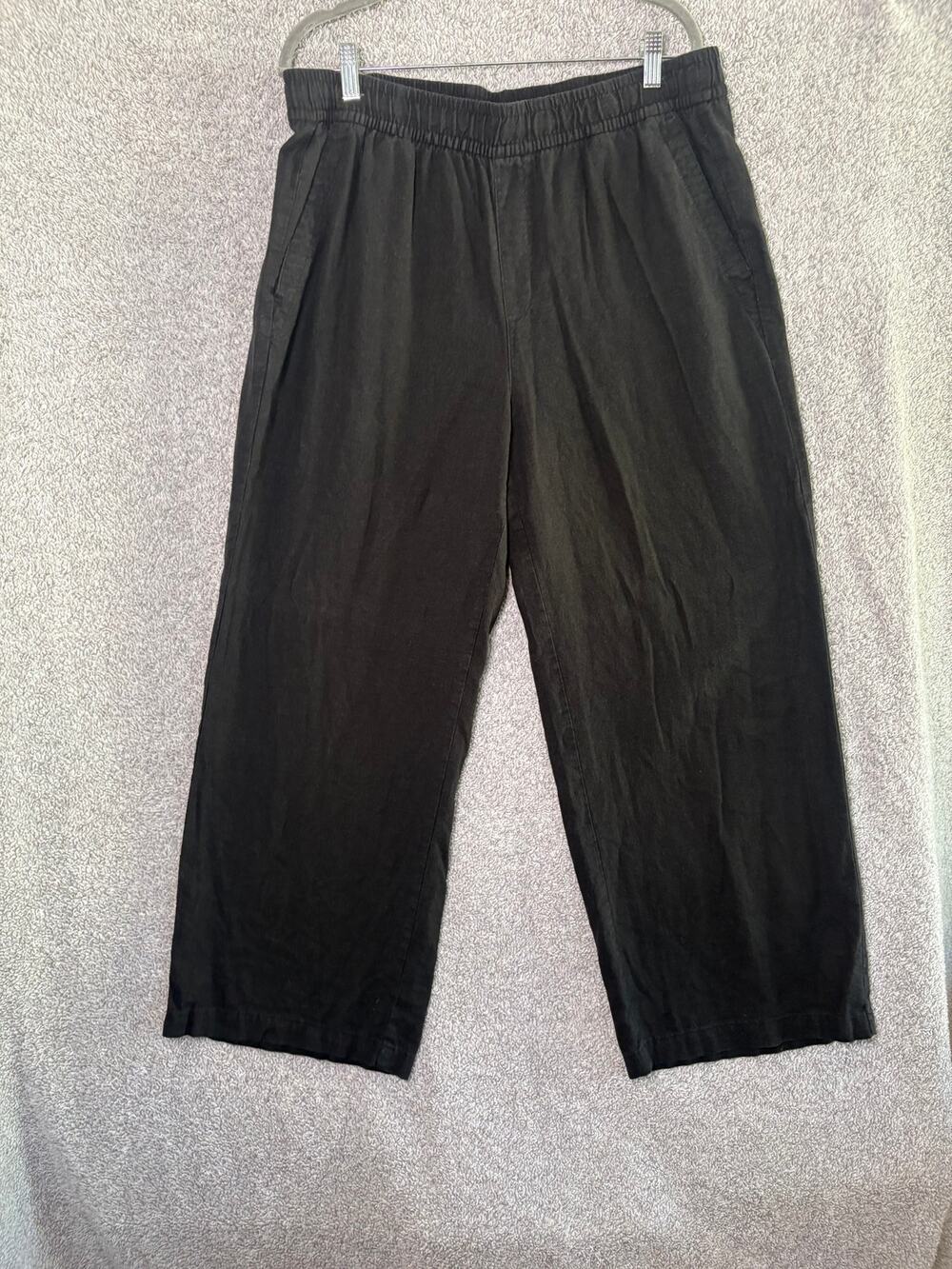 Old Navy L Black Linen Wide Leg Pants Coastal Boho Pull On